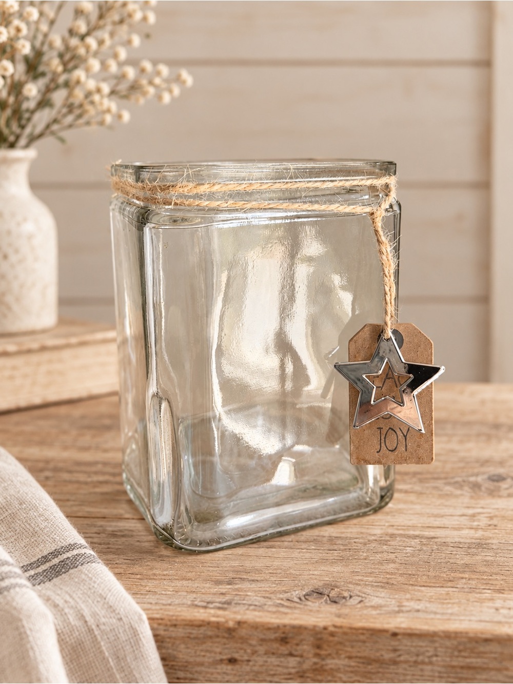 Glass Holiday Jar with Silver Star Accent - Clear